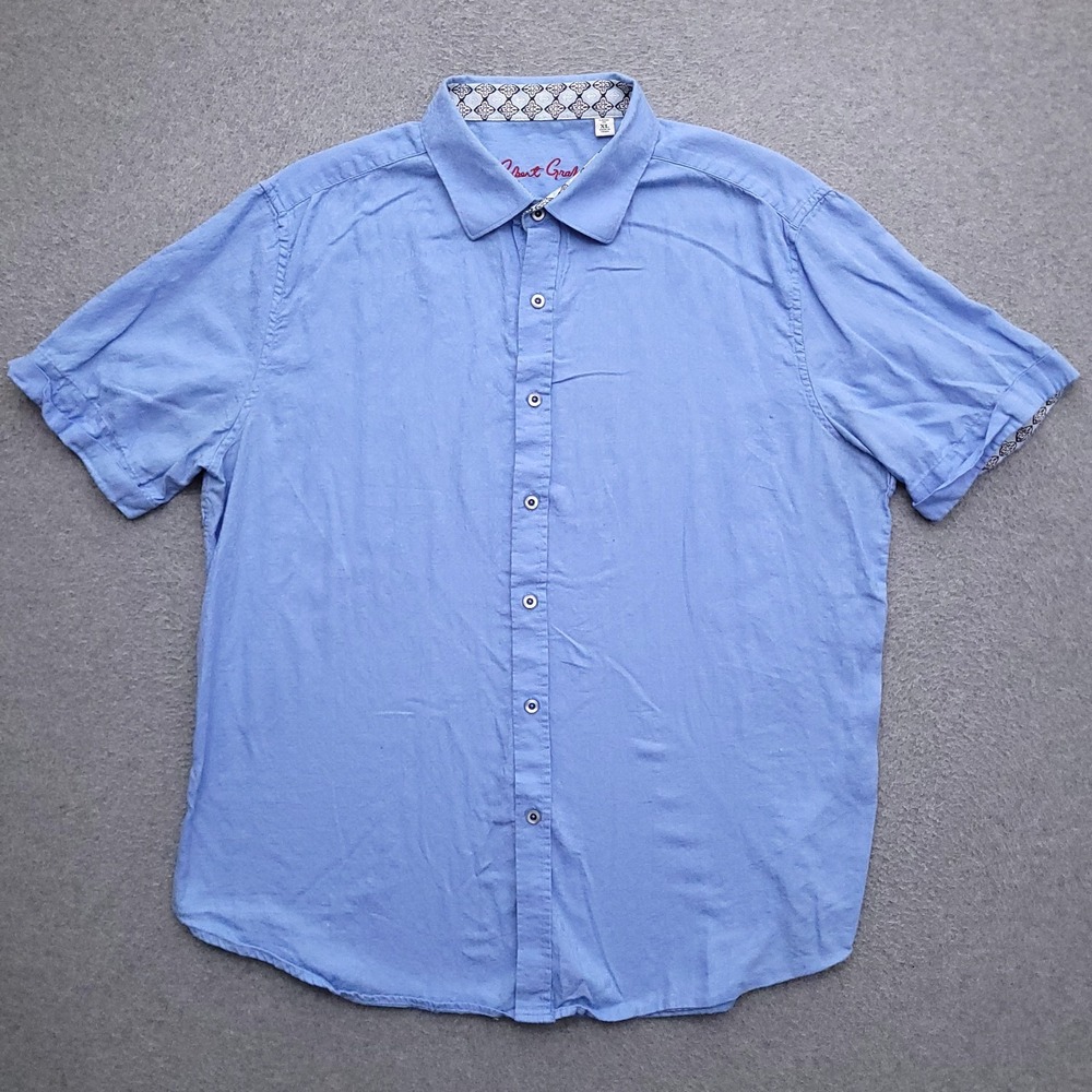 Robert Graham Button Up Shirt Mens XL Blue Jacquard Classic Fit Short Sleeve